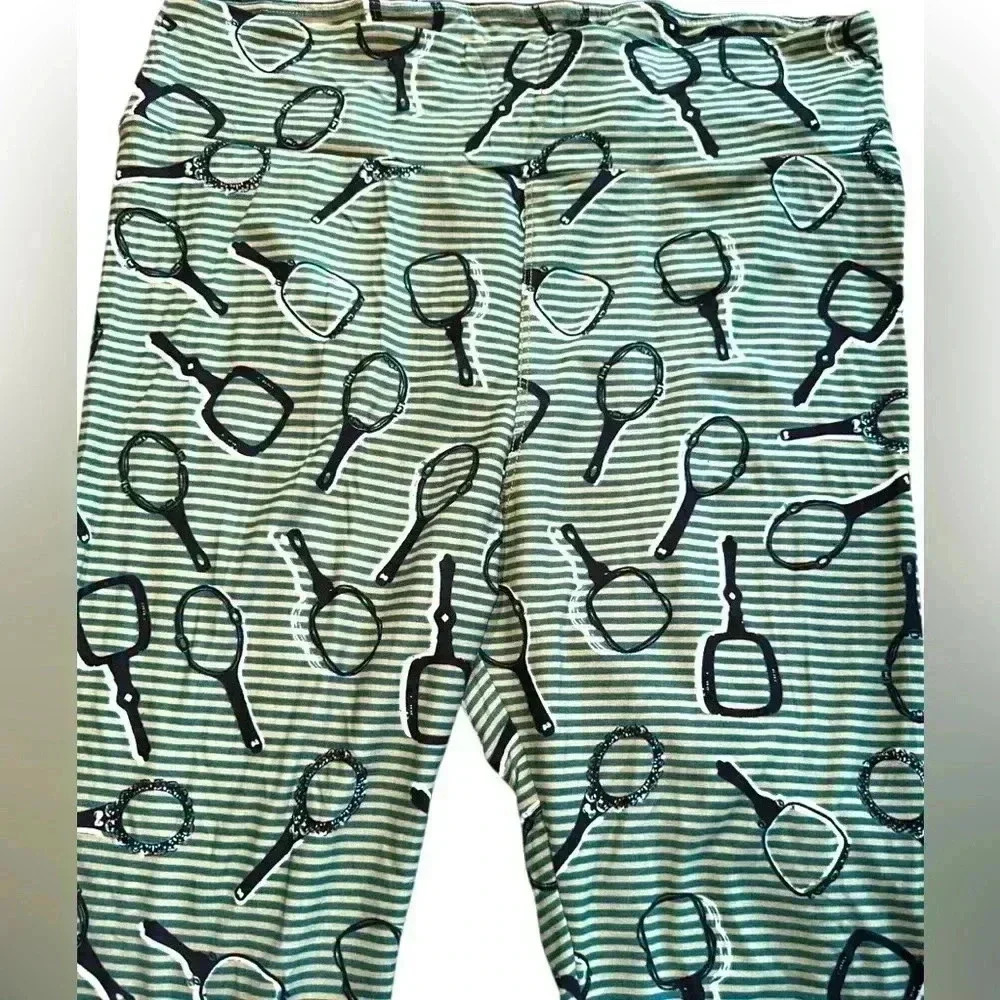 Lularoe TC hand mirror unicorn leggings. Tan & green pinstripe. New